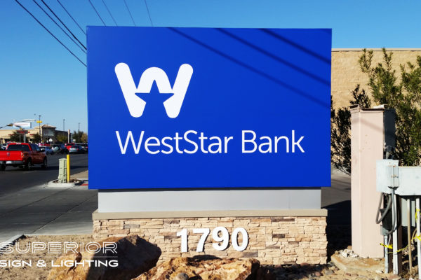 West Star Bank - Trimless front lit monument sign.